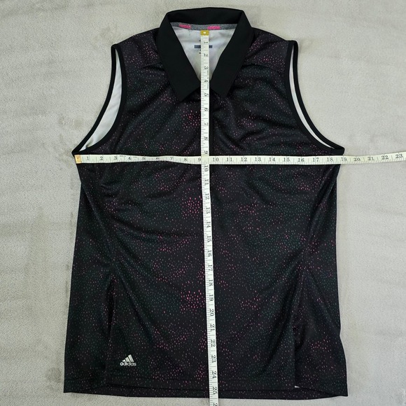 Adidas Womens Golf Sleeveless Polo Shirt Black Pink Green Dot Print Size L - Picture 3 of 10